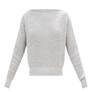PrettyLittleThing • Grey Knit Slash Neck Sweater